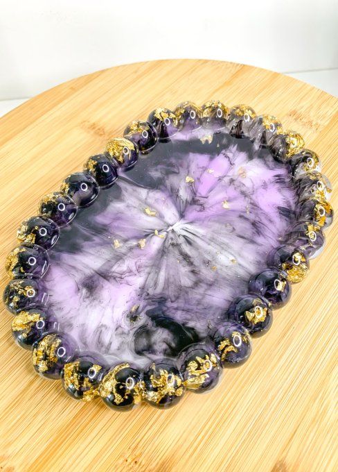 Petit plateau noir violet blanc et feuilles d'or