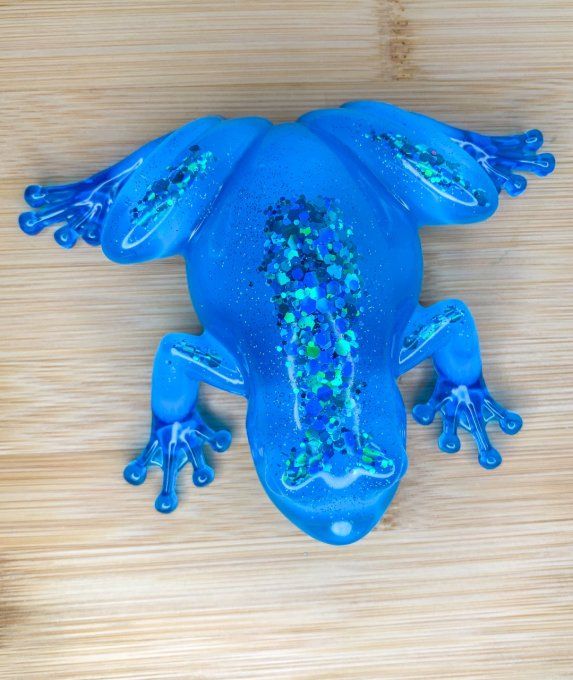 Grenouille bleue et paillettes holographiques assorties