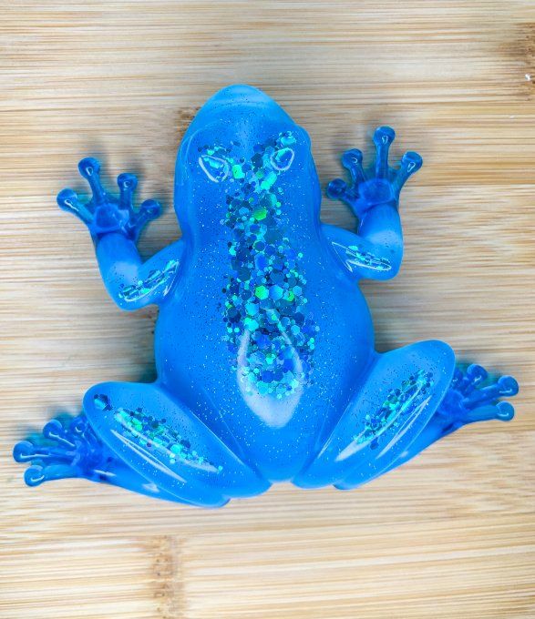 Grenouille bleue et paillettes holographiques assorties