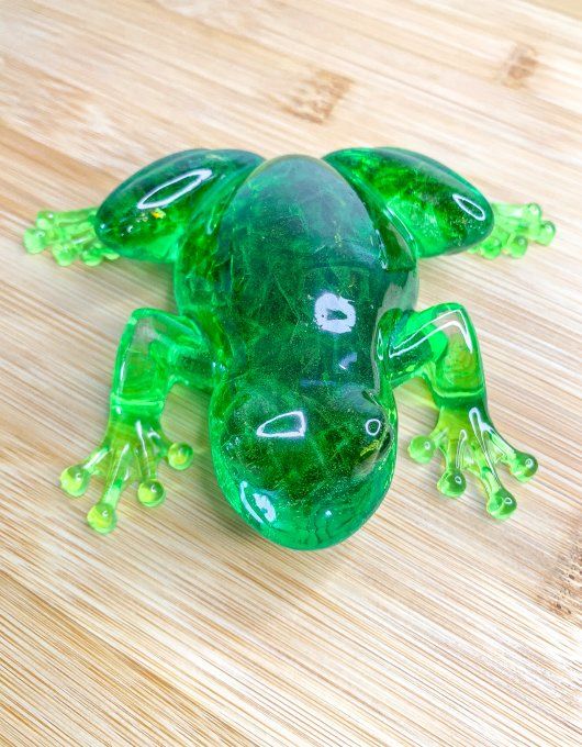 Grenouille verte avec verre pilé 