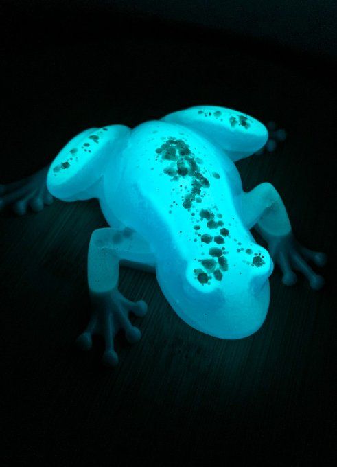 Grenouille fluorescente bleue et blanche avec paillettes