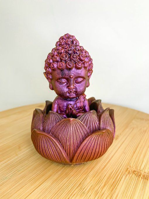 Bouddha et son lotus - reflets rose/violet/or