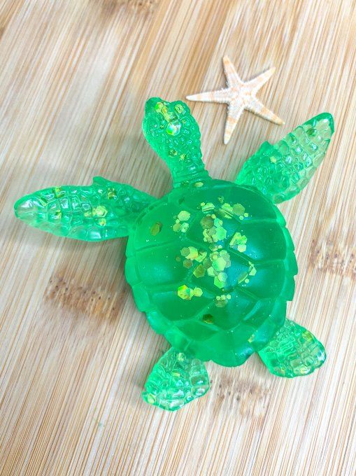 Tortue verte et paillettes vertes