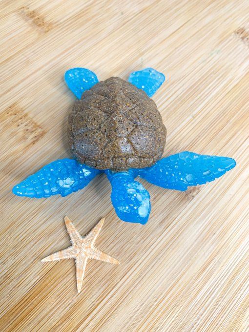 Tortue sable et bleu fluorescent avec paillettes