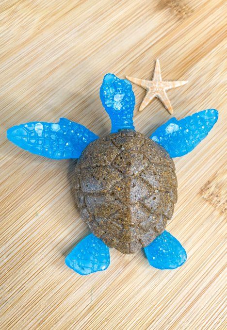 Tortue sable et bleu fluorescent avec paillettes